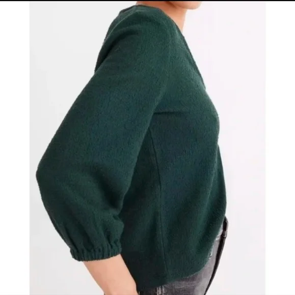 NWT MADEWELL TEXTURE&THREAD FULL SLEEVE DEEP GREEN V-NECK BLOUSE SIZE SMALL - Picture 2 of 9